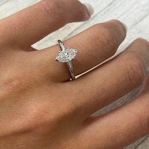 Rachel Koen Marquise Diamond Engagement Ring Platinum 1.15cttw Size 6